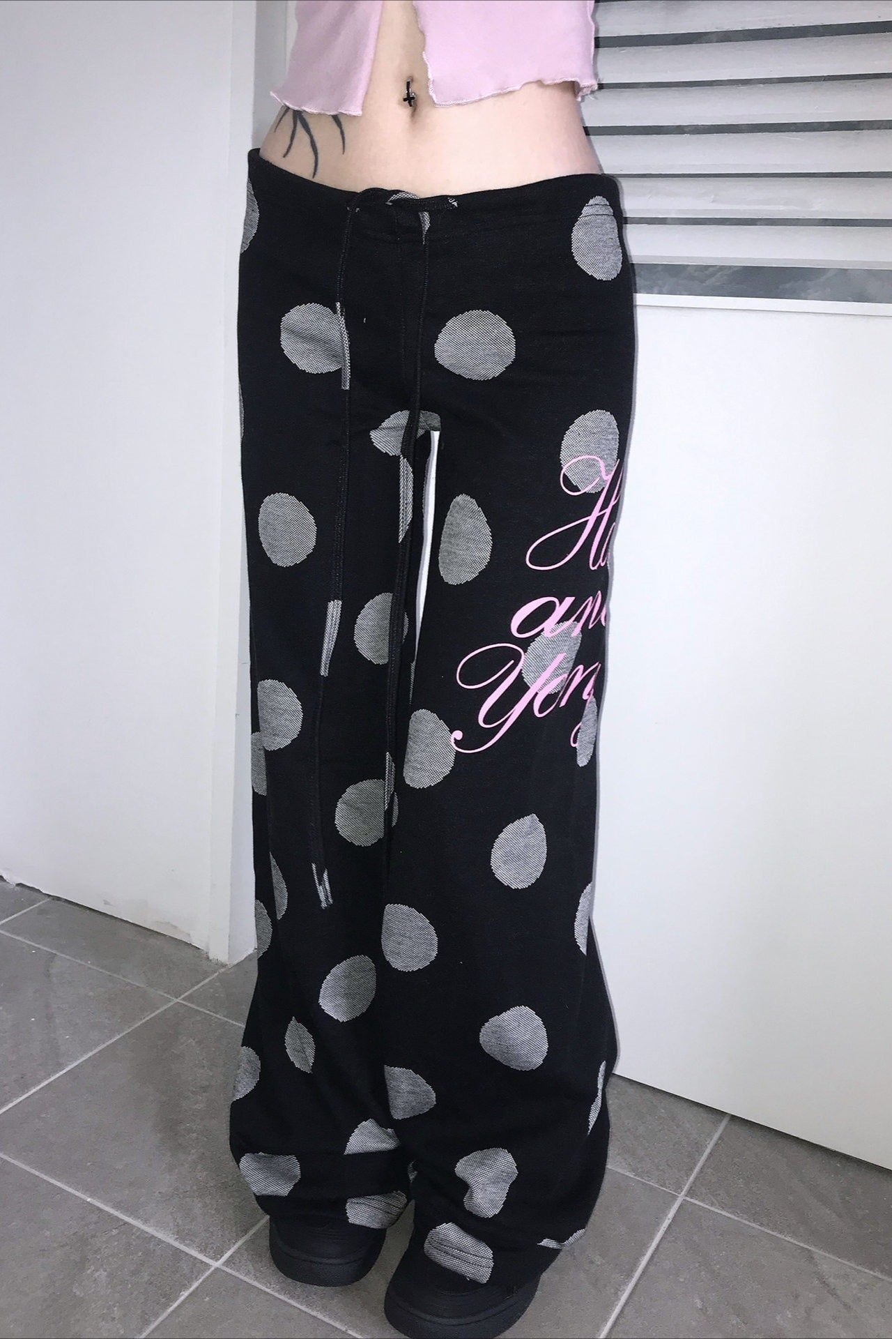 Y2K Retro Polka Dot & Letter Print Casual Pants Main image