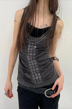 Metal Eyelet Hooded Longline Tank Top