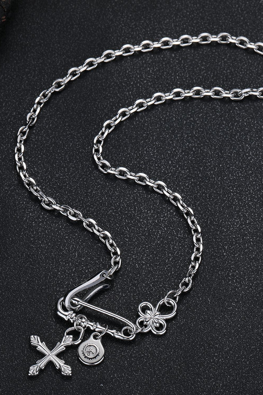 Hip Hop Pin Cross Flower Necklace