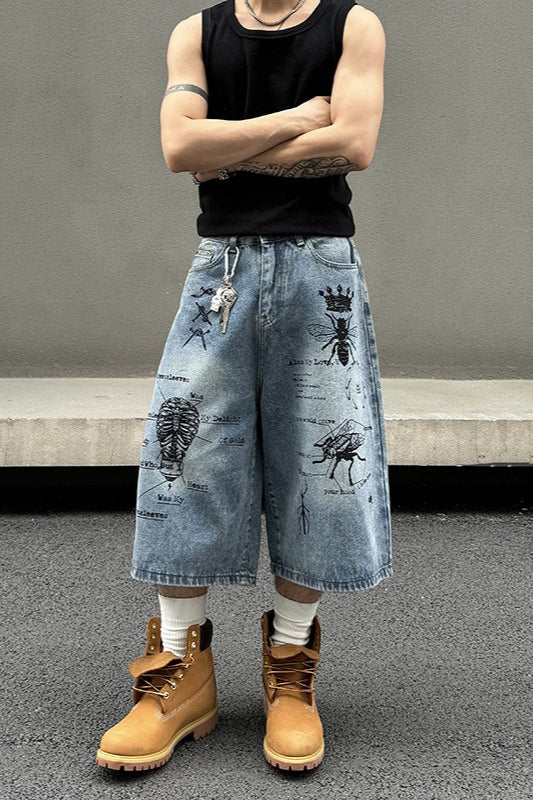 Insect Print Street Denim Shorts Main image