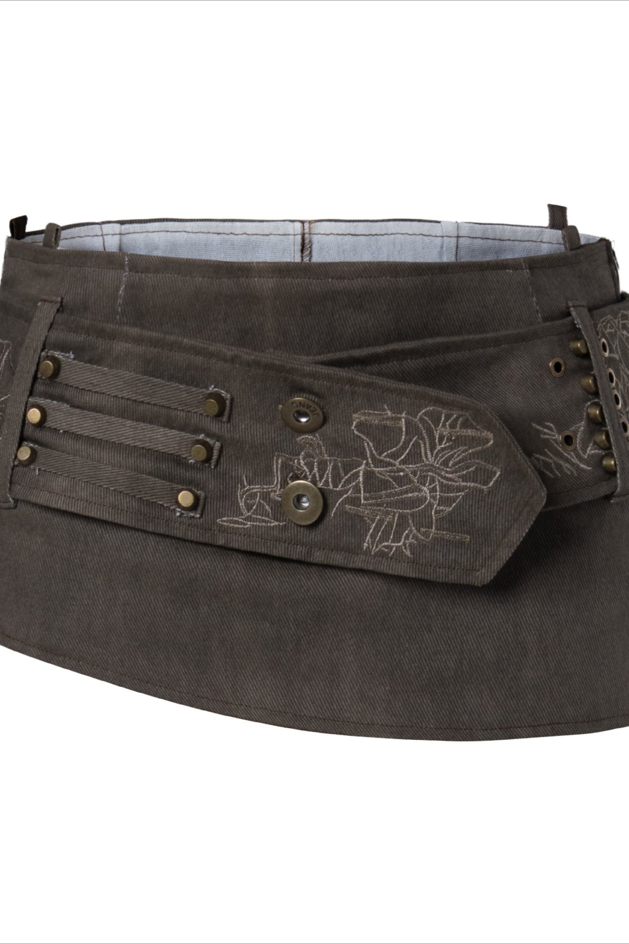 Washed Denim Studded Pleated Skort