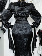 Ruffle Gothic V Neck Long Sleeve Blouse