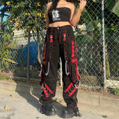 Contrast Color Studded Tactical Pants