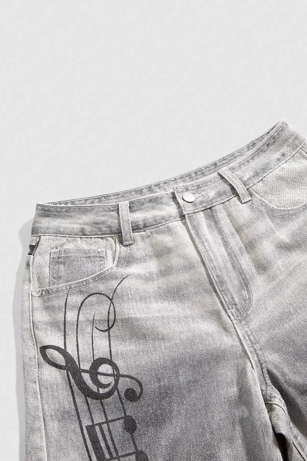Music Note Washed Denim Bermuda Shorts