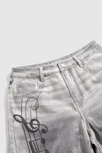 Music Note Washed Denim Bermuda Shorts