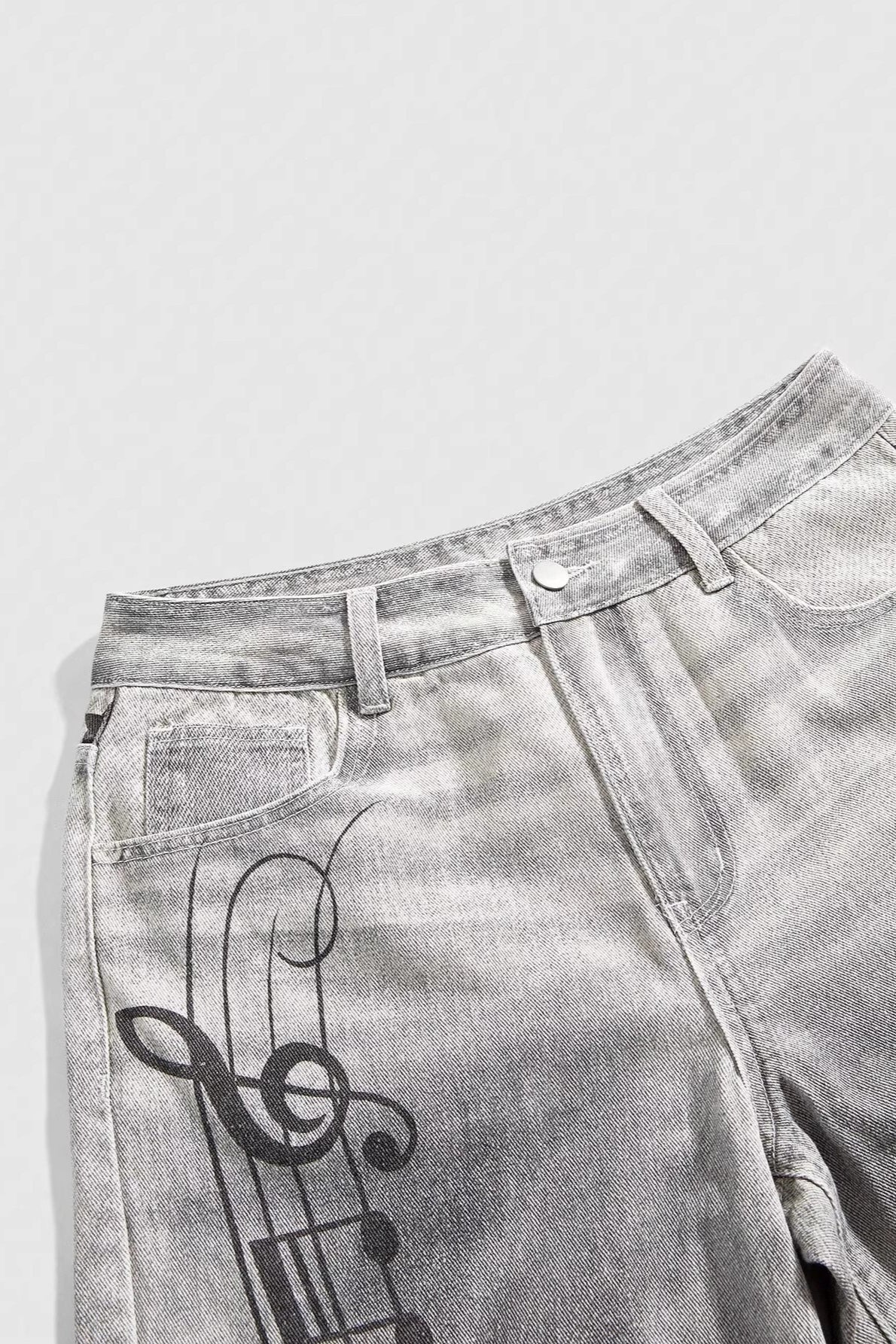 Music Note Washed Denim Bermuda Shorts