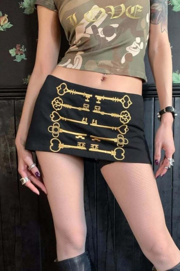 Embroidered Military Button Mini Skirt