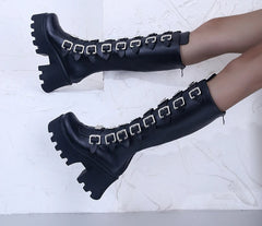 Metal Buckle Platform Knee-High Gothic Cosplay Boot