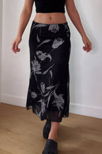 Monochrome Floral Mesh Midi Skirts