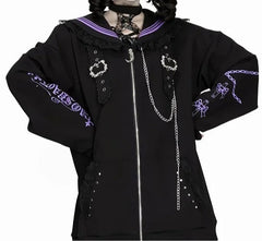 Printed Sailor Collar Oversized Jacket