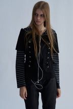 Button Front Layered Stripe Hoodies