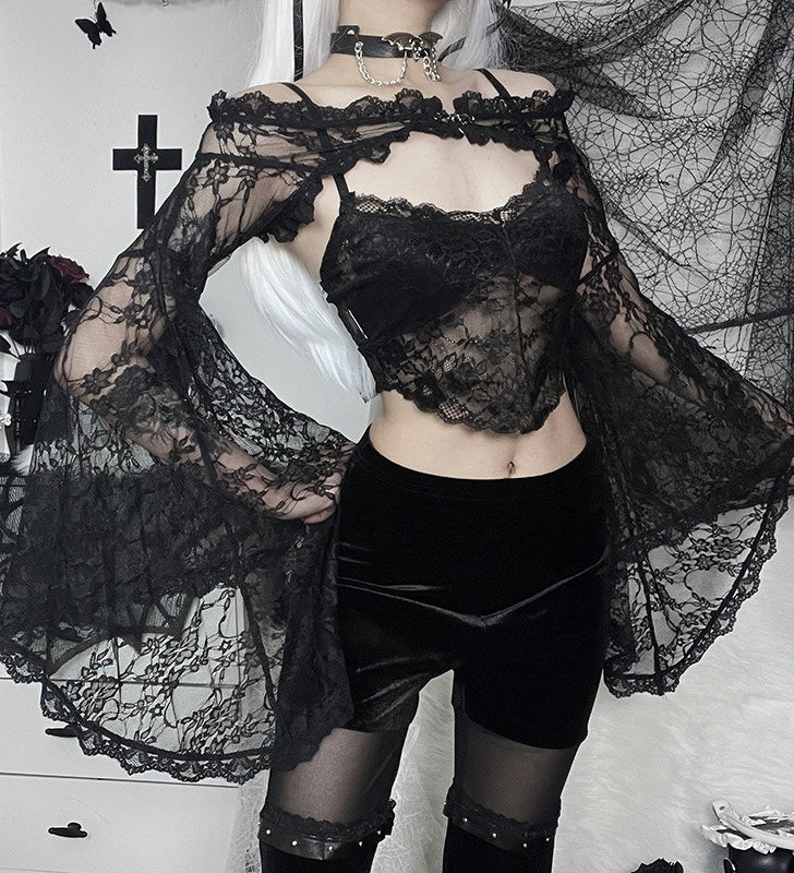Lace Splice Sheer Long Sleeve Coat