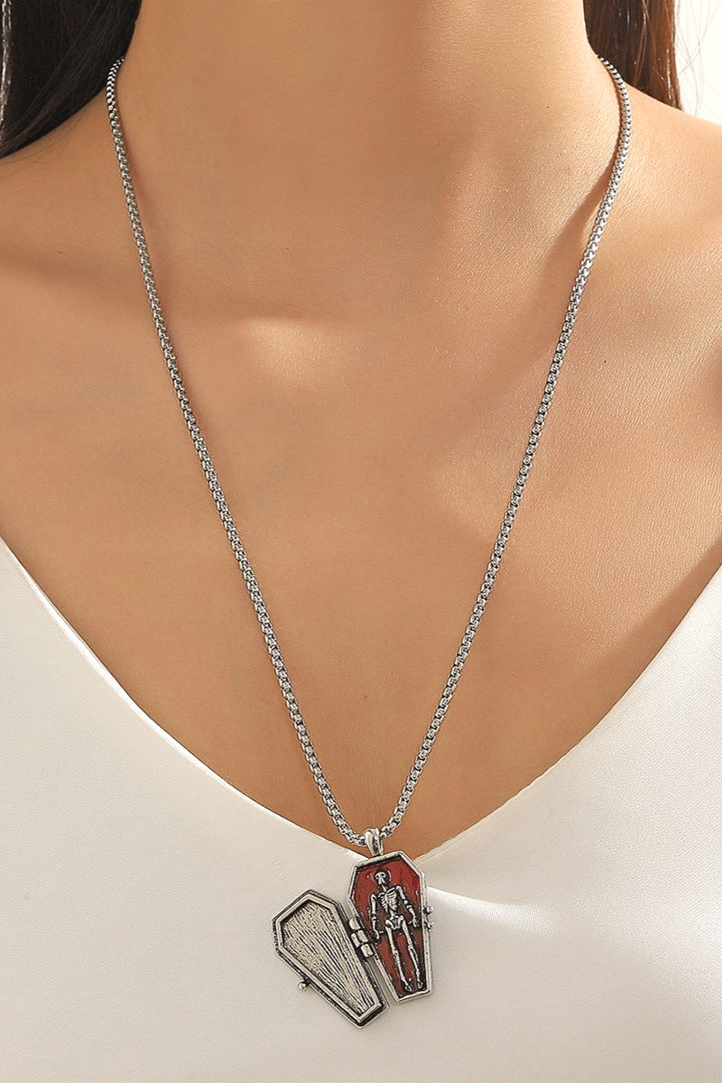 Gothic Coffin Red Enamel Necklace