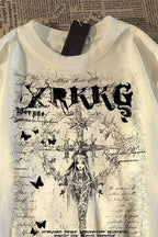 Retro Streetwear Cross Print Cotton Loose T-shirt
