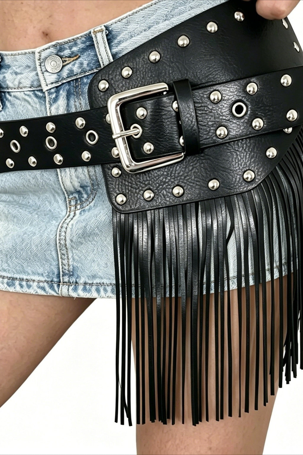 Y2K Elastic Tassel Studded Belt