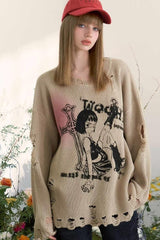Vintage Distressed Loose-Fit Knit Sweater