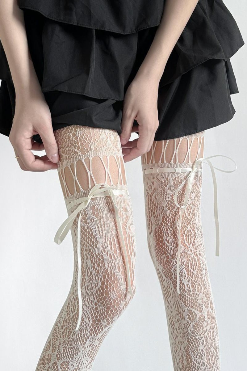 Vintage Gothic Bow Lace Up Tights Secondary image