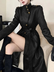 Gothic Punk Black Leather Biker Coat