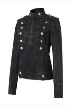 Military Button Fitted Denim Jacket
