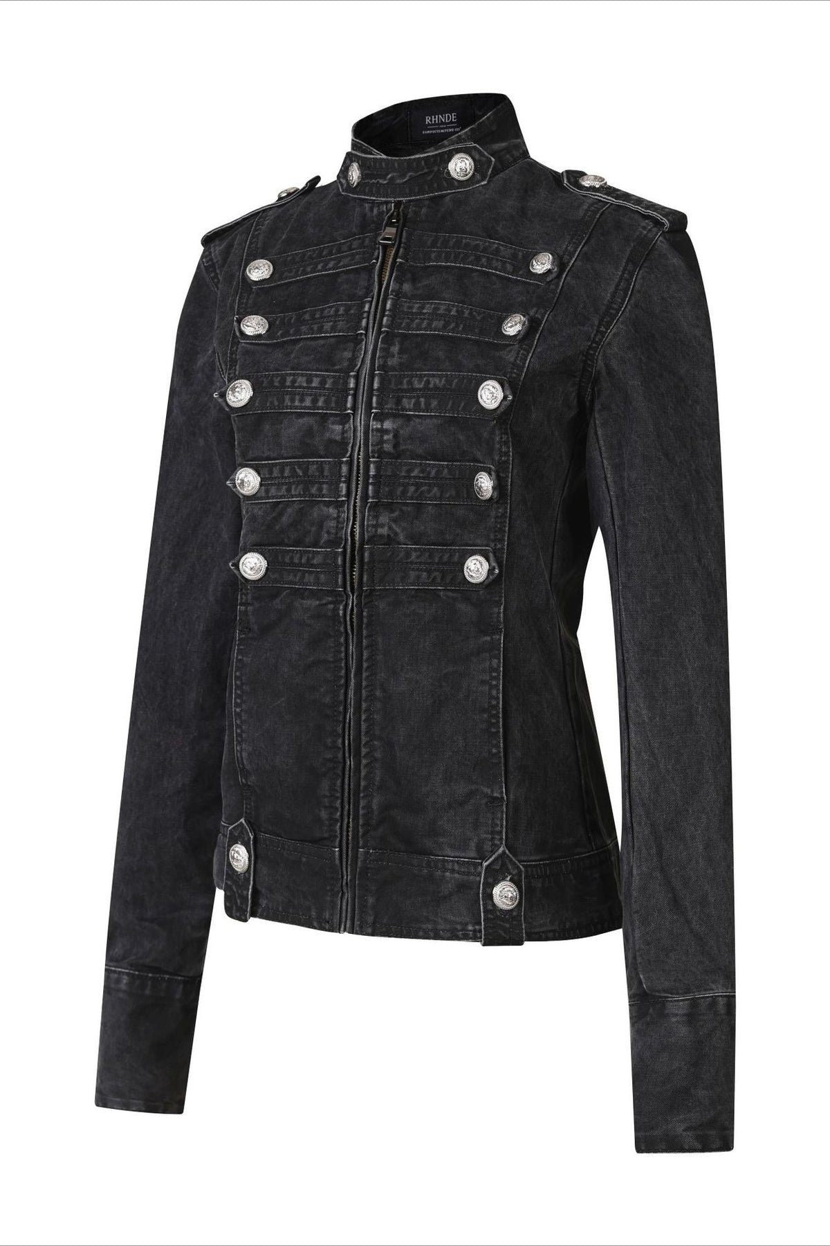 Military Button Fitted Denim Jacket