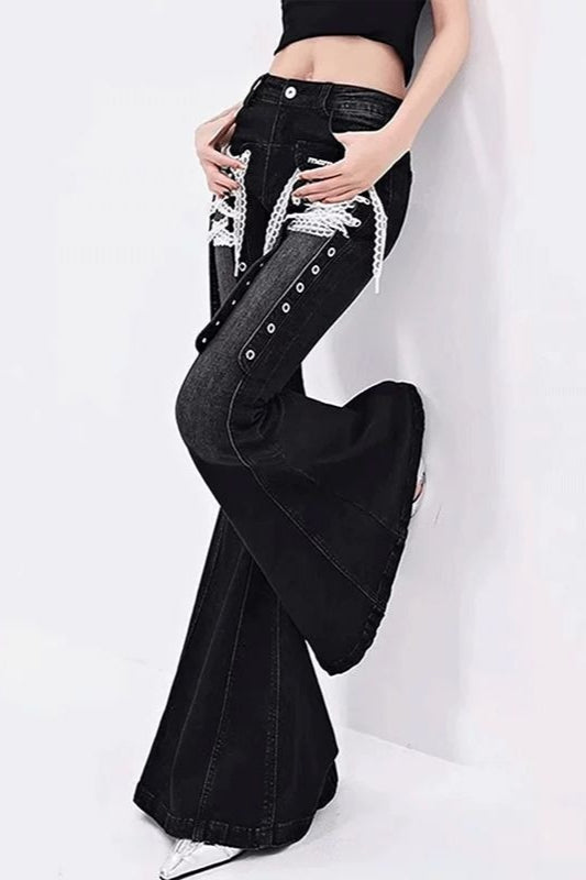 Low-Rise Lace-Up Bootcut Slim Denim Pants Secondary image