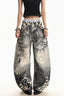 Leopard Panel Washed Denim Pants