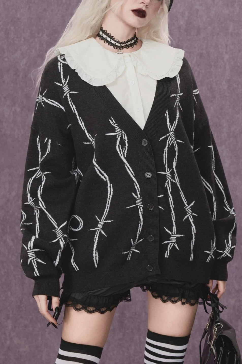 Barbed Wire Pattern Button Sweaters
