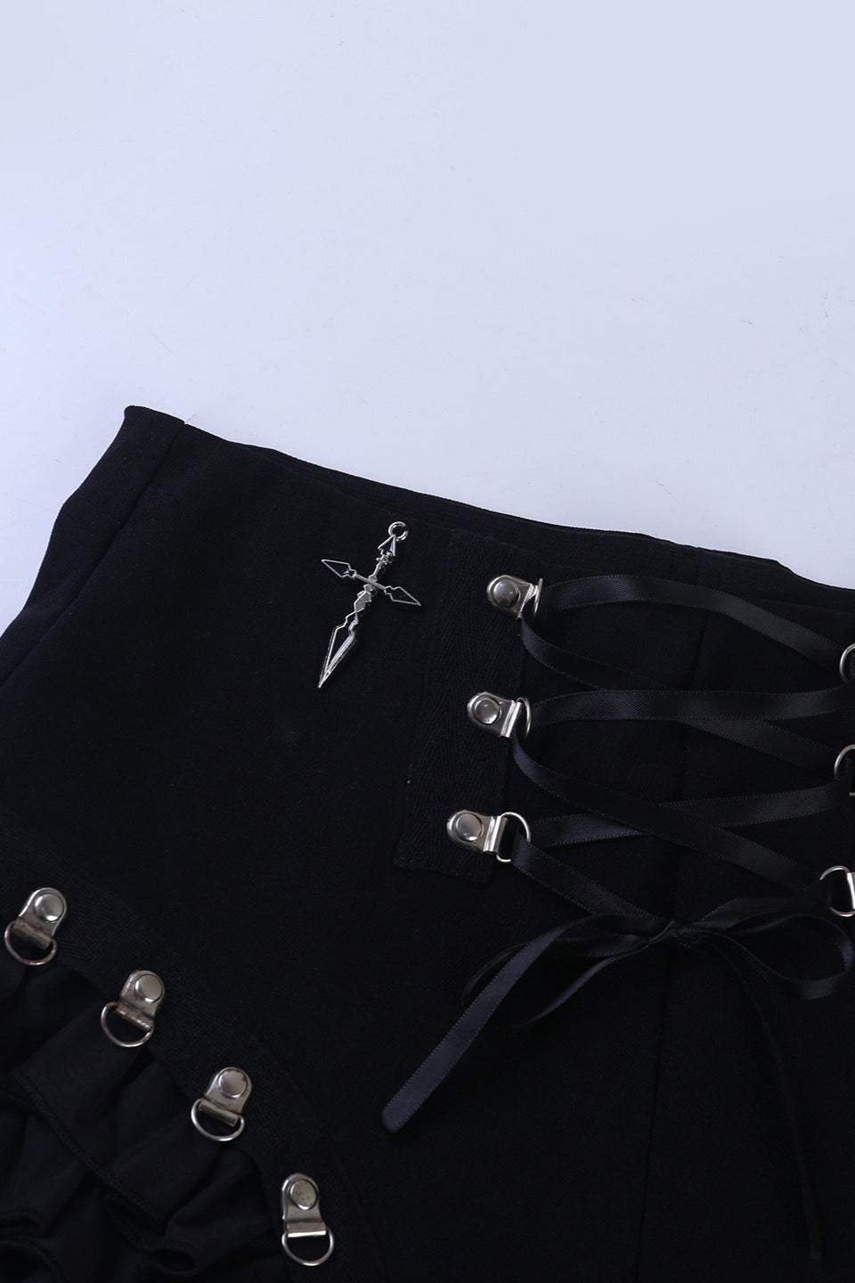 Black Lace-Up Ruffle Skort