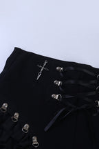 Black Lace-Up Ruffle Skort