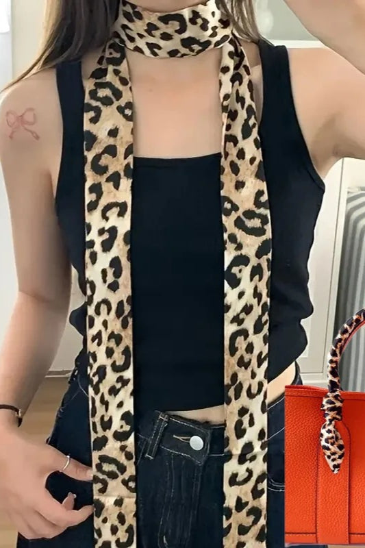 Retro Leopard Print Silk Ribbon Hair Neck Bag Scarf Main image