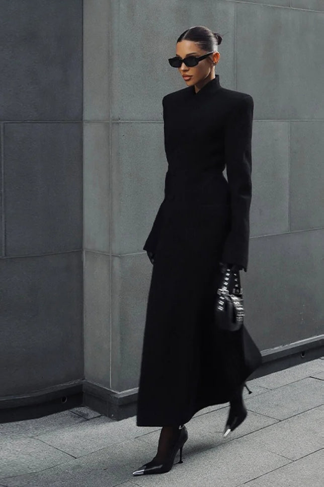 V-Neck Solid Slim Single-Breasted Coat Main image