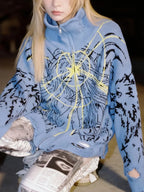 Y2K Angel Cartoon Print Zipper Coat