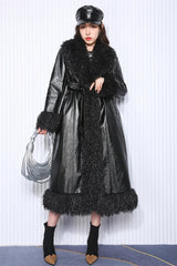 Long Loose Quilted PU Leather Coat