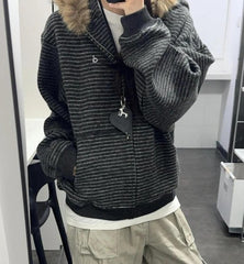 Retro Hooded Long Sleeve Coat