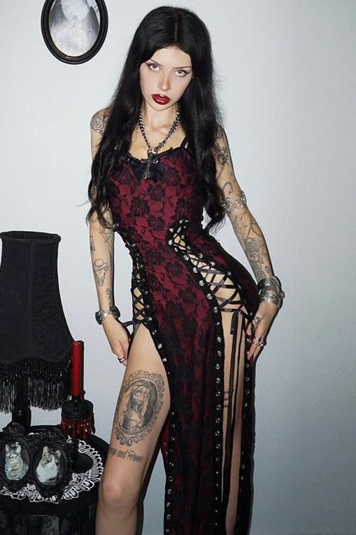 Burgundy Gothic Versatile Comfy Maxi Dress Main image