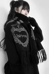 Gothic Subculture Faux Mink Cashmere Black Cross Stripe Warm Scarf