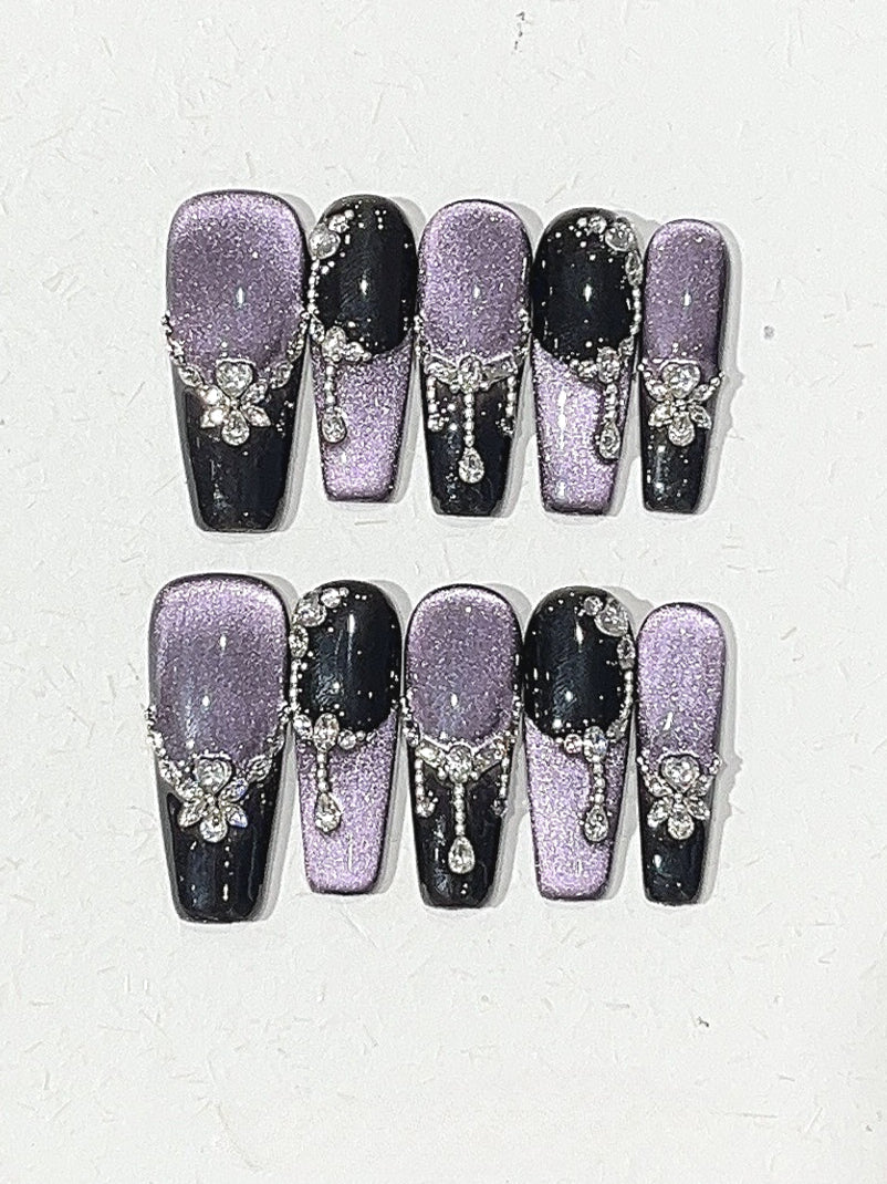 Purple Gradient Cat Eye Press On Nails
