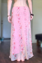 Floral Asymmetrical Mesh Midi Skirt