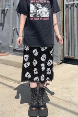 Skull Print Punk Slim Maxi Skirt