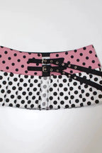 Contrast Polka Dot Pleated Belt Mini Skirt