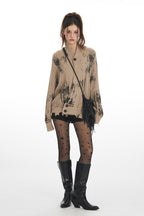 Gothic Tie-Dye Stand Collar Cardigan Sweater