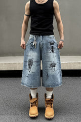 Insect Print Street Denim Shorts