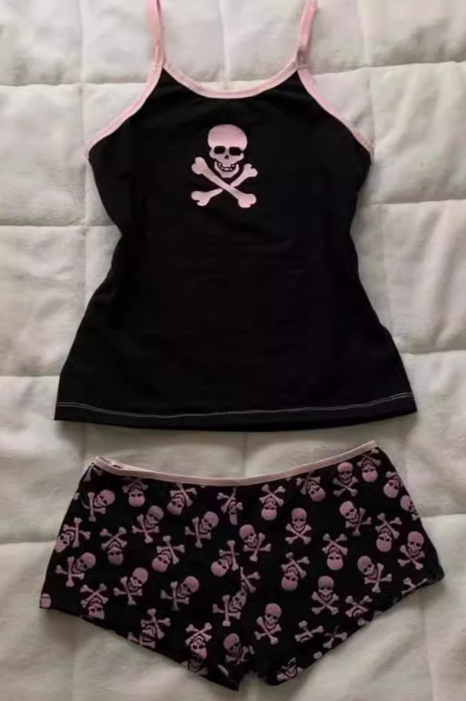 Skull Print Cami Top And Shorts Set