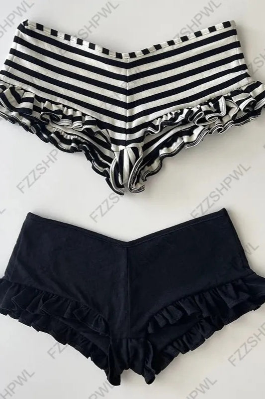 Striped Lace Trim Hot Pants