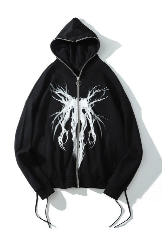 Abstract White Graphic Oversized Zip Hoodie Main image