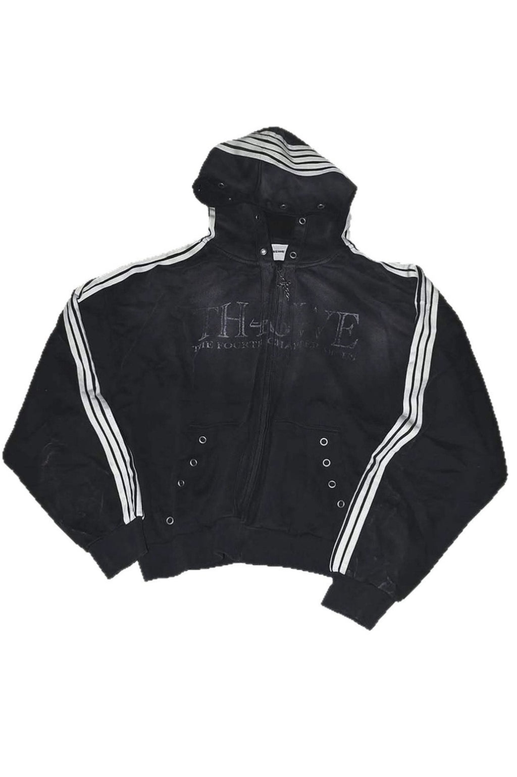 Stripe Sleeve Eyelet Hoodies
