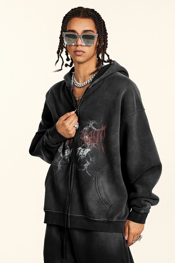 Gothic Oversized Zip-Up Hoodie Secondary image