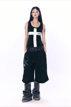 Heart Rhinestone Wide-Leg Cropped Pants