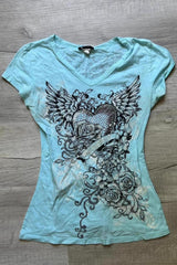 Retro Light Blue Fitted T-Shirt