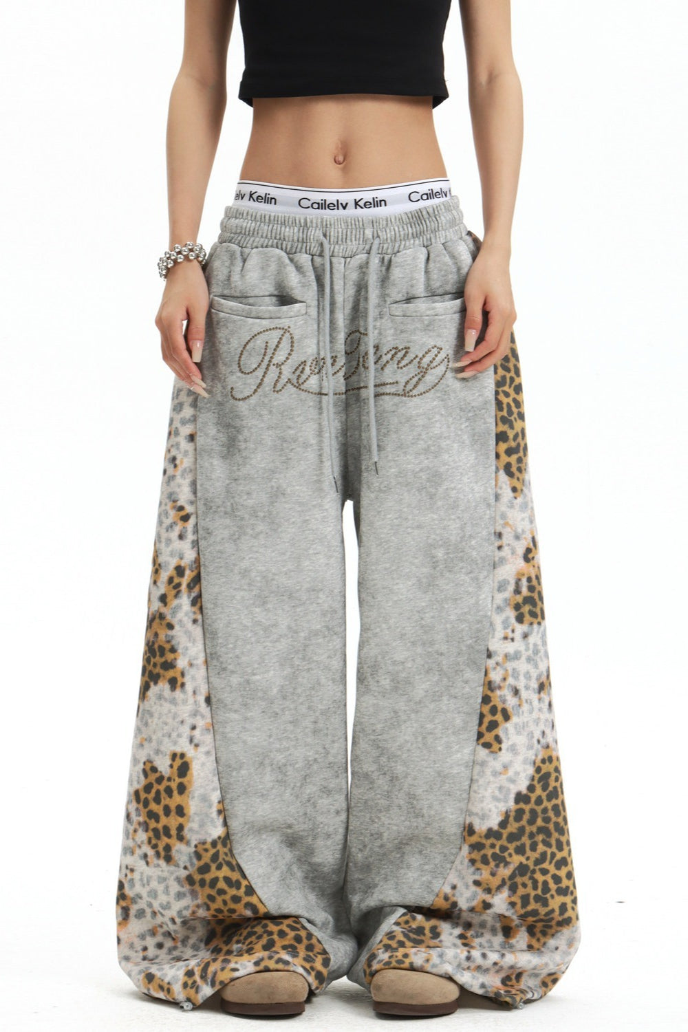 Leopard Panel Wide Leg Pants Main image